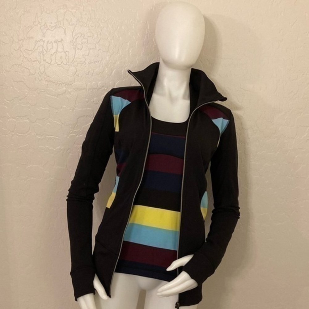 Lululemon Stride Jacket Pow Stripe Split Pea Plum Inkwell/Racerback Tank Set 4